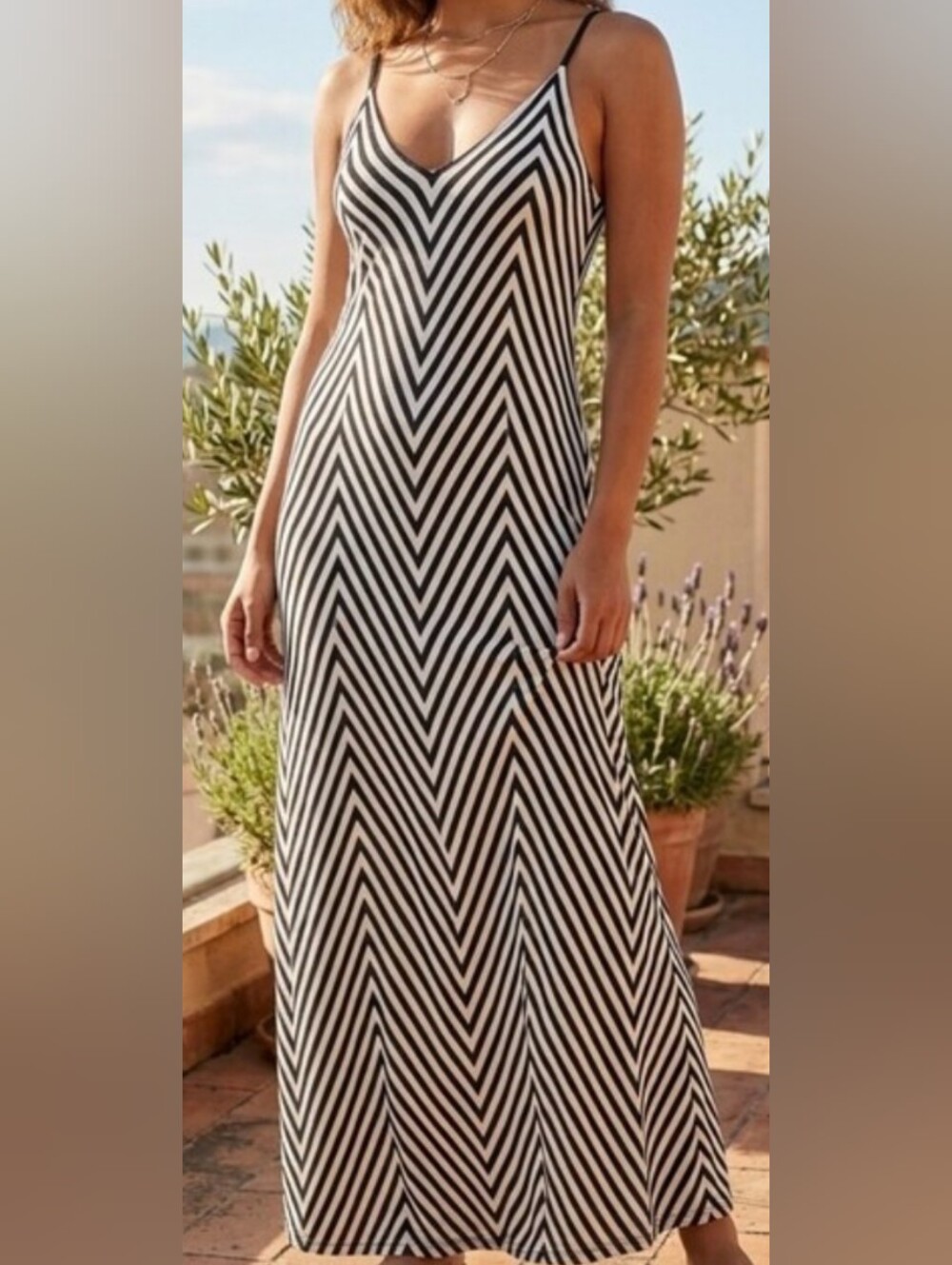 Mossimo Supply Co. Black and White Chevron Maxi Dress